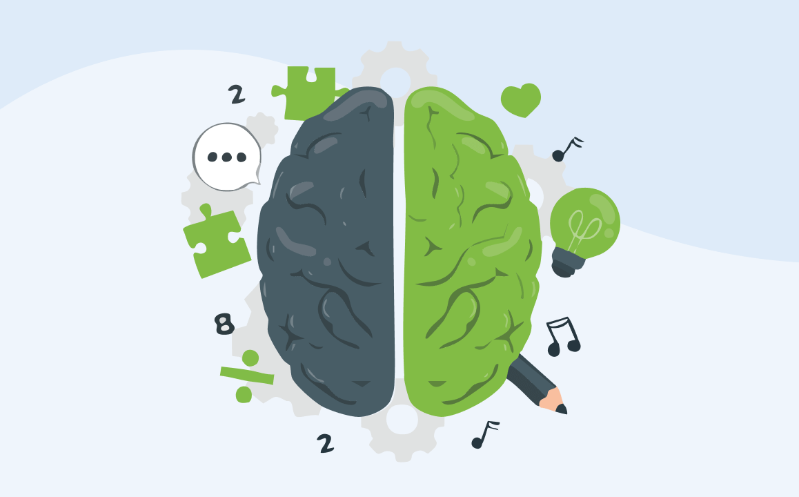 cerebro con un hemisferio verde y uno negro