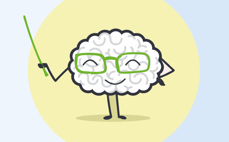 Dibujo de un cerebro sonriente con gafas verdes