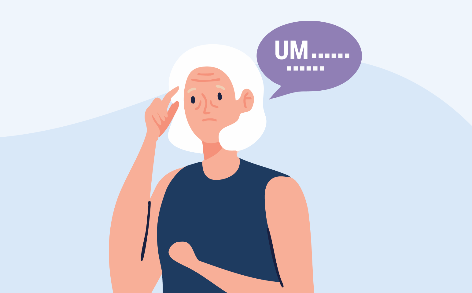 Dibujo de una mujer mayor que está tratando de hablar pero no puede.
